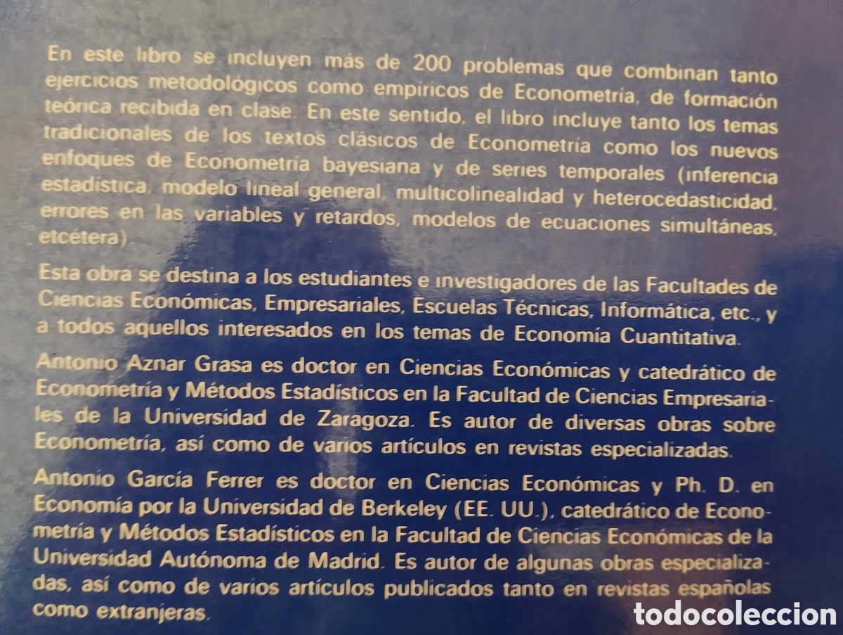 Libros de segunda mano: PROBLEMAS DE ECONOMETR&Iacute;A. EDICIONES PIR&Aacute;MIDE 1991. Antonio Aznar Grasa - Foto 3