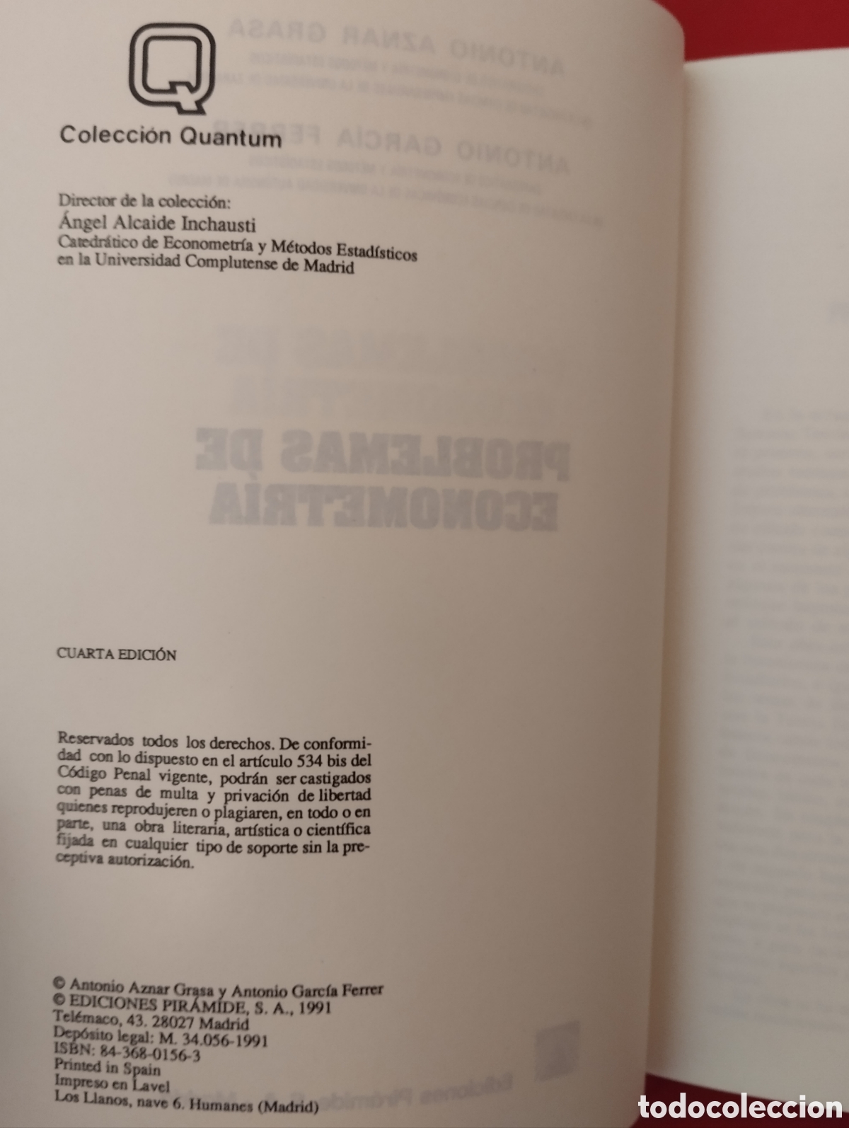 Libros de segunda mano: PROBLEMAS DE ECONOMETR&Iacute;A. EDICIONES PIR&Aacute;MIDE 1991. Antonio Aznar Grasa - Foto 5