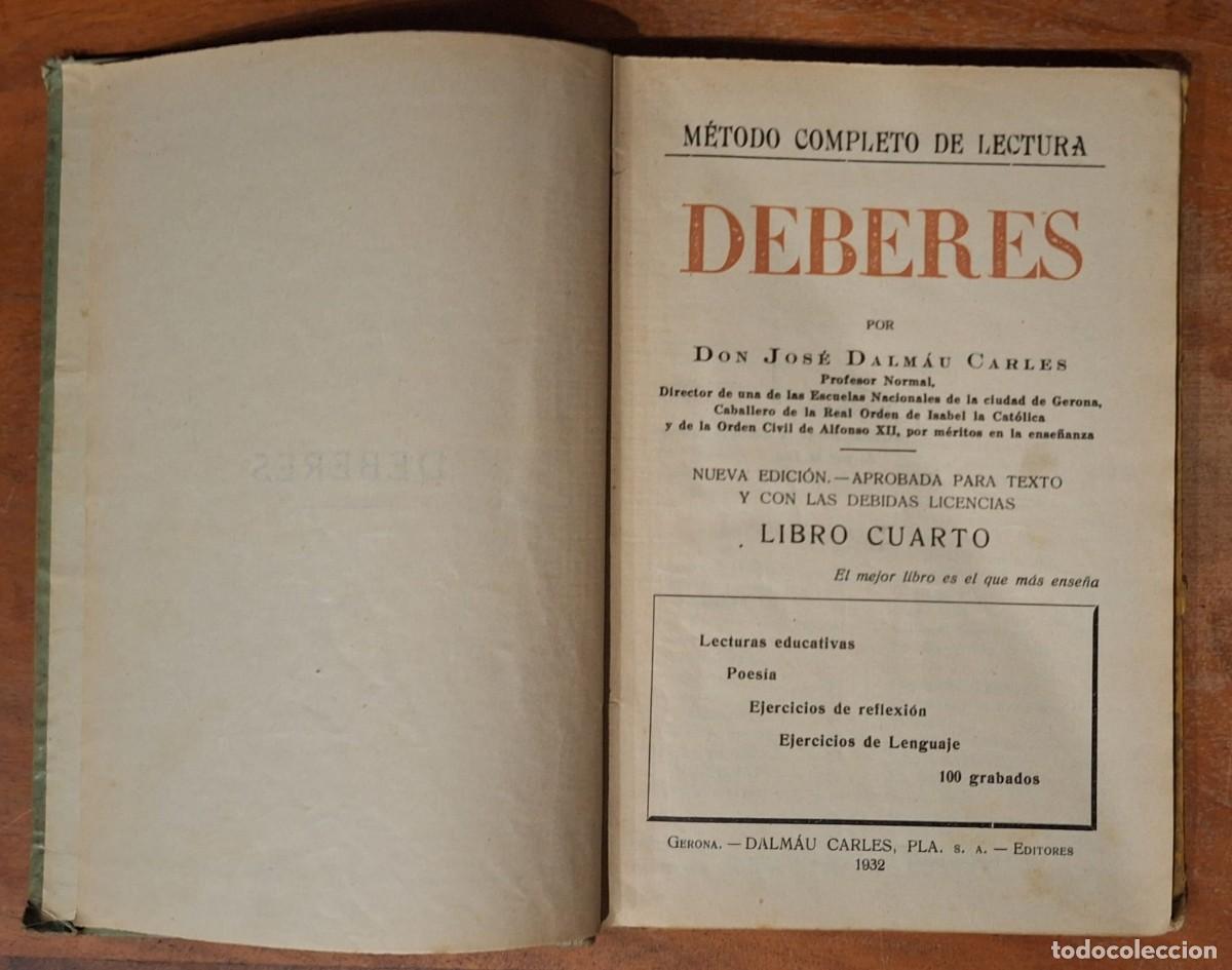 Libros de segunda mano: DEBERES. M&eacute;todo completo de lectura. Libro Cuarto (1932). - Foto 2