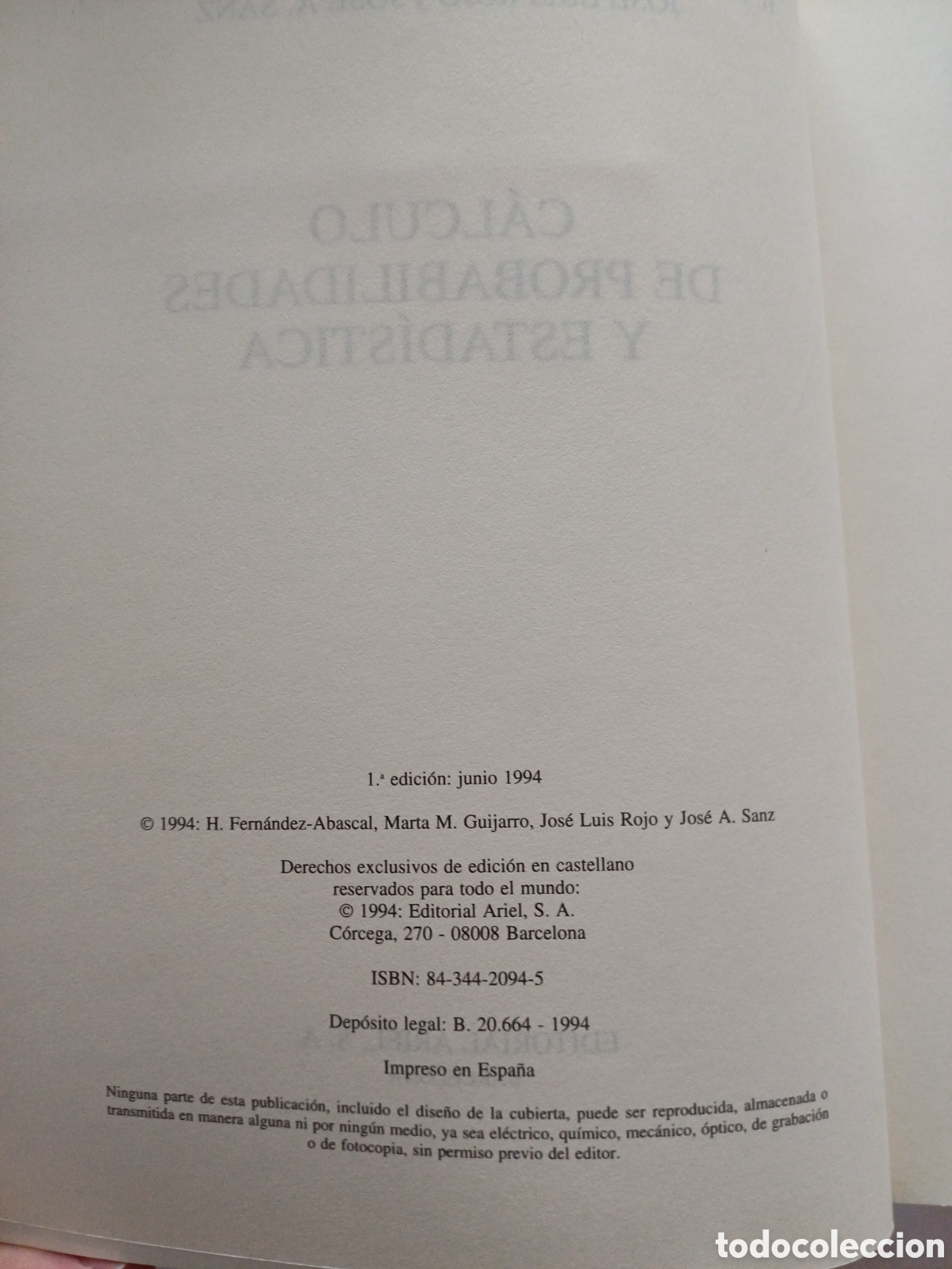 Libros de segunda mano: C&aacute;lculo de Probabilidades y Estad&iacute;stica. Fern&aacute;ndez Abascal. - Foto 2