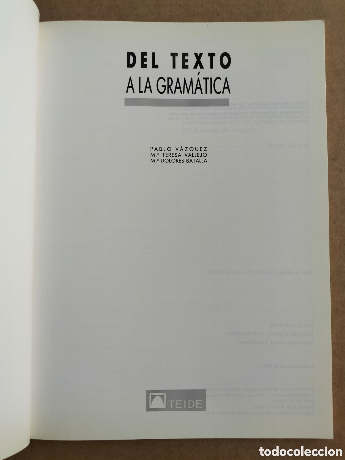 Libros de segunda mano: Del texto a la gram&aacute;tica. Colecci&oacute;n doce 18. Editorial teide, 1998. Libro - Foto 2