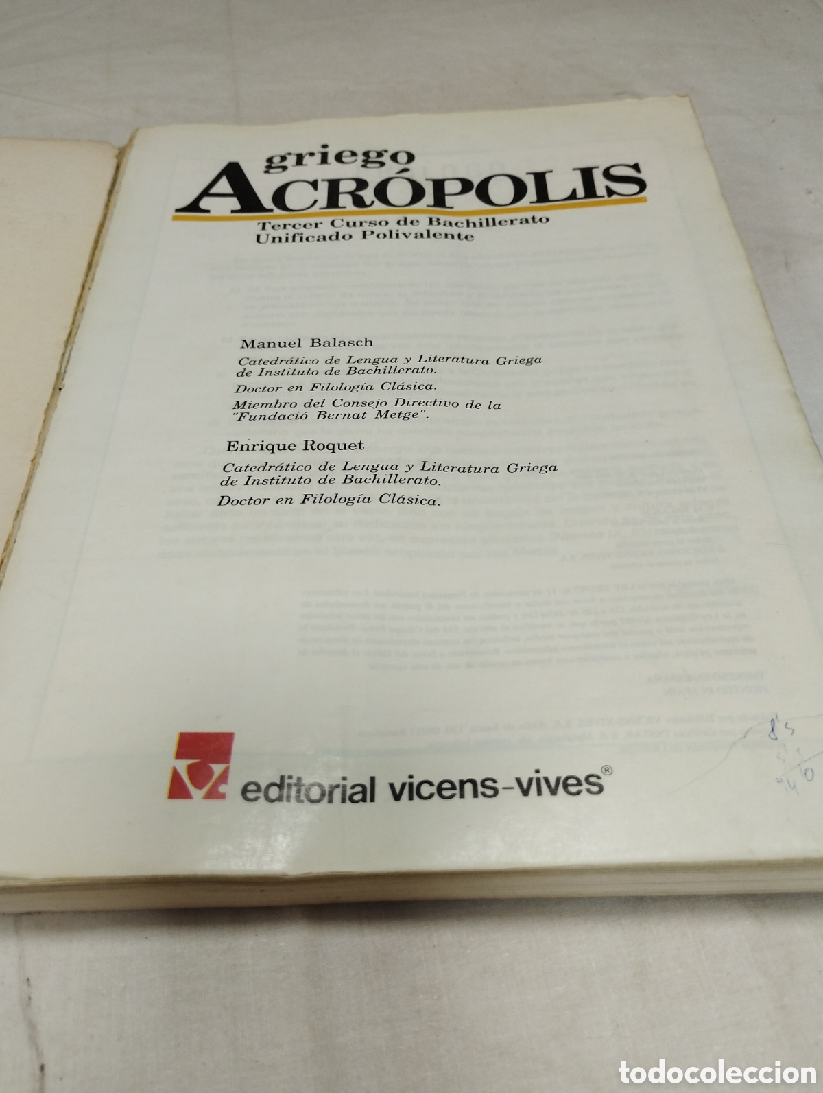 Libros de segunda mano: Griego, Acr&oacute;polis. 3&deg; de BUP. Vicens Vives, 1991 - Foto 2