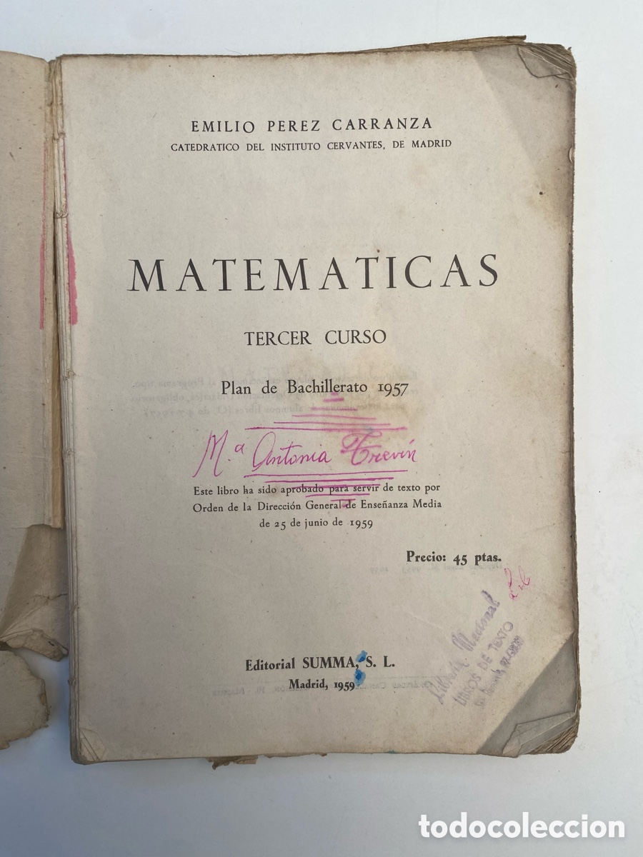 Libros de segunda mano: Libro Matem&aacute;ticas de Tercer curso del Plan 1957 - Foto 2