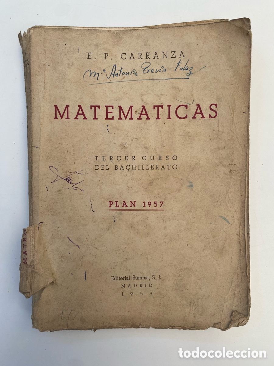 Livros em segunda m&atilde;o: Libro Matem&aacute;ticas de Tercer curso del Plan 1957
