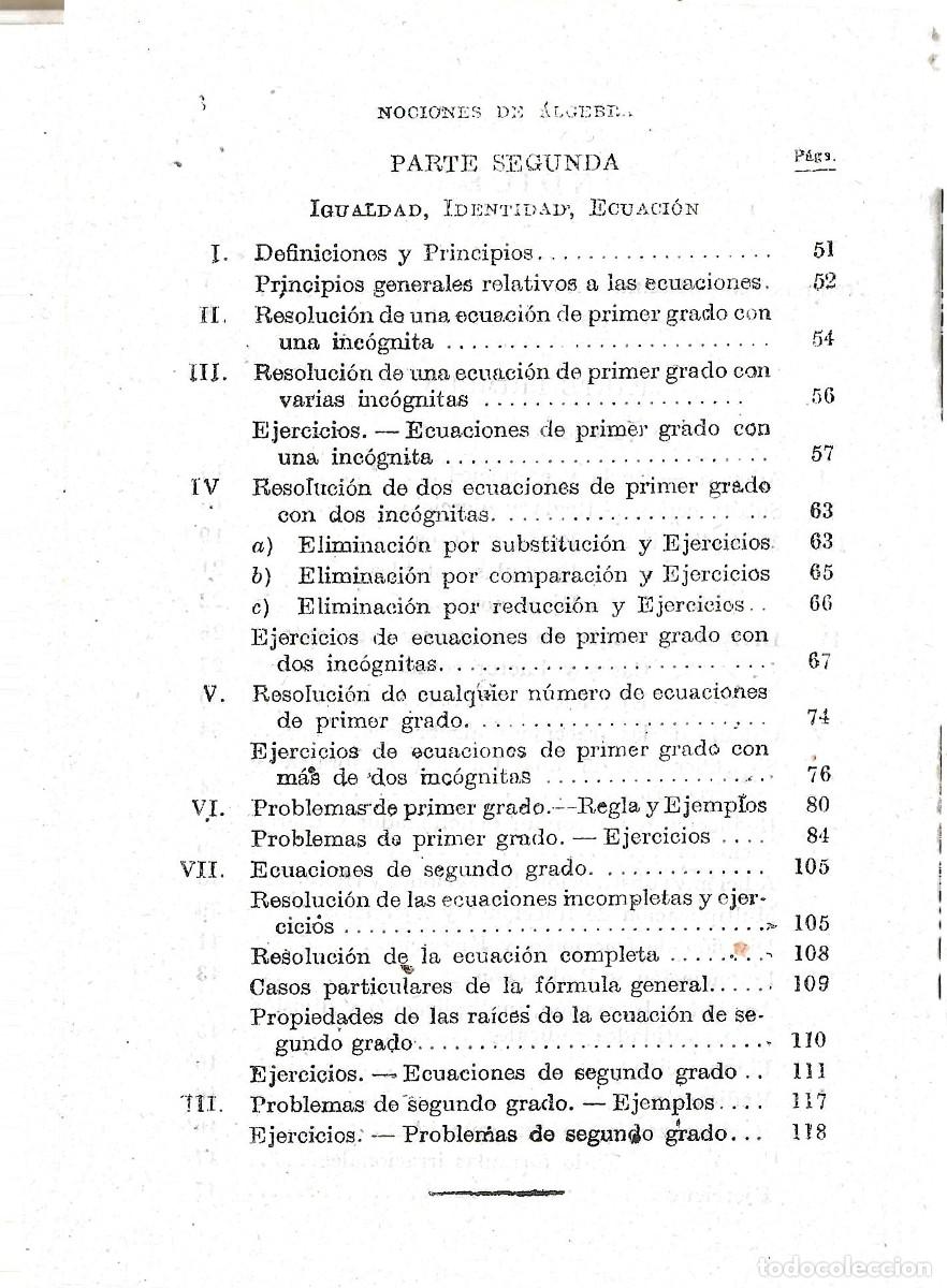 Libros de segunda mano: NOCIONES DE &Aacute;LGEBRA + NOCIONES...CLAVE DE LOS EJERCICIOS.BRU&Ntilde;O. - Foto 2