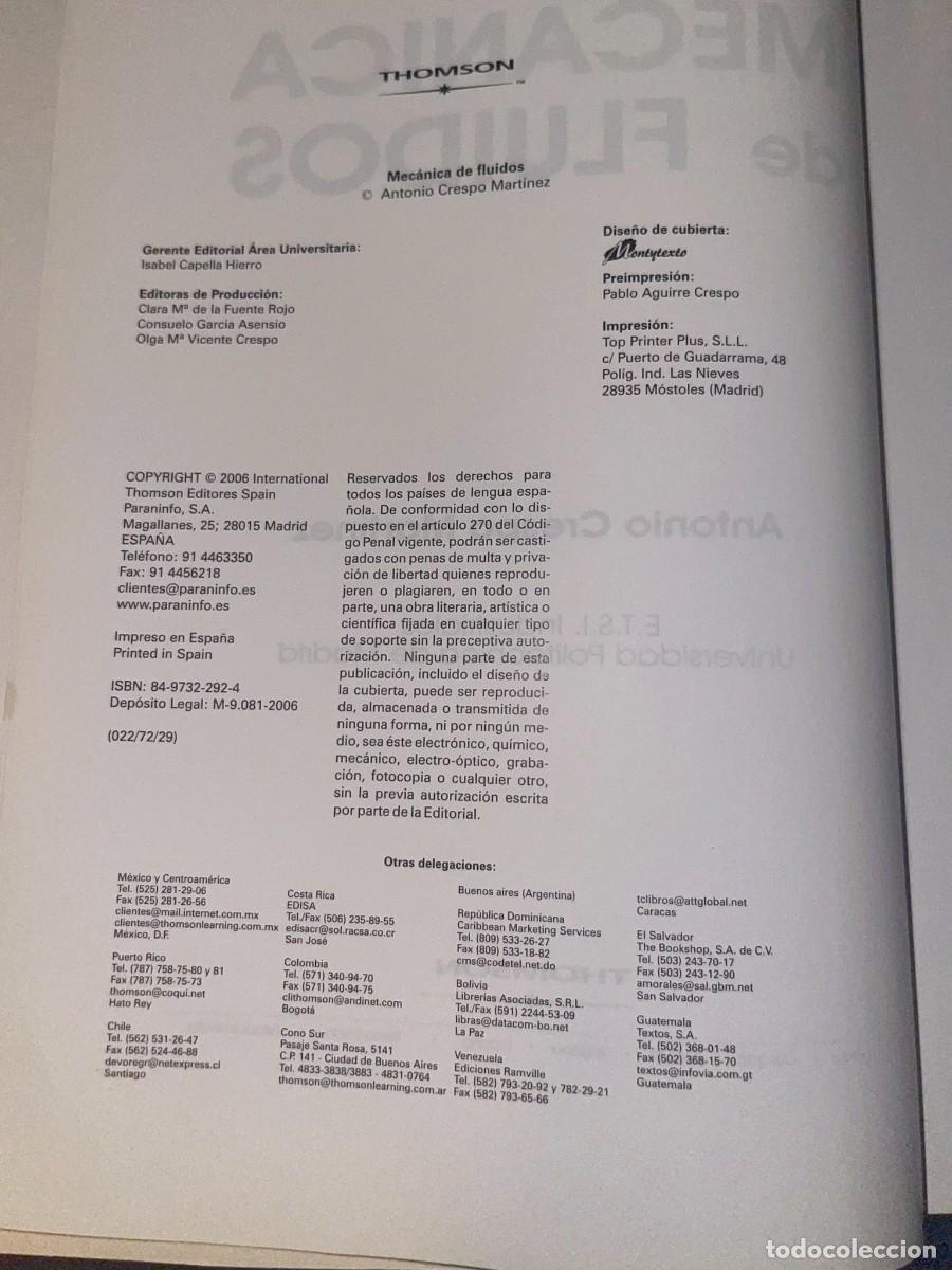 Libros de segunda mano: Mec&aacute;nica de Fluidos | 2006 Thomson - Foto 2