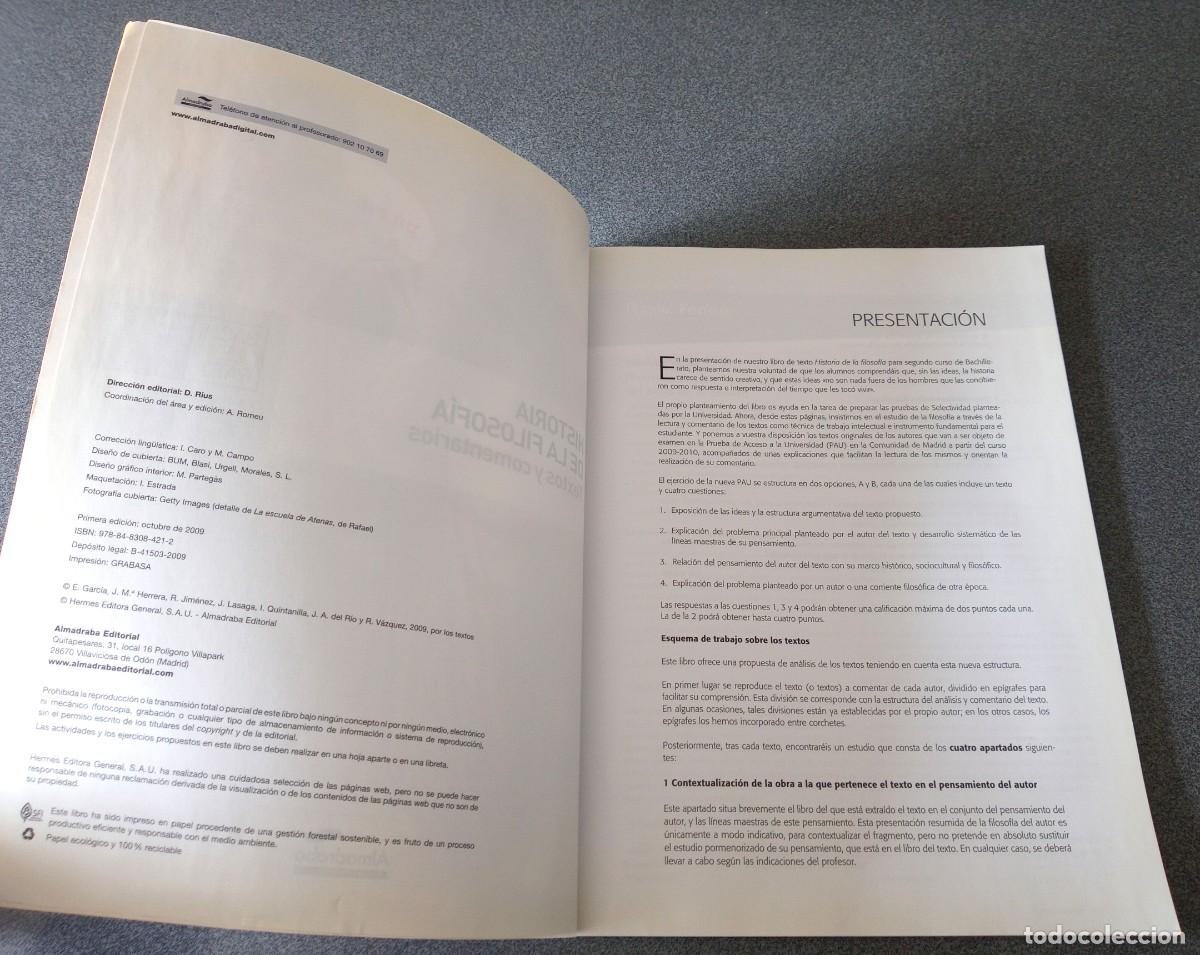 Libros de segunda mano: Historia De La Filosof&iacute;a Textos Y Comentarios Bachillerato - Foto 4