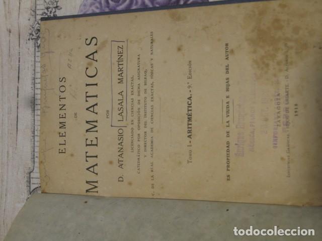 Libros de segunda mano: Aritm&eacute;tica. Elementos de Matem&aacute;ticas. Lasala Mart&iacute;nez. - Foto 2