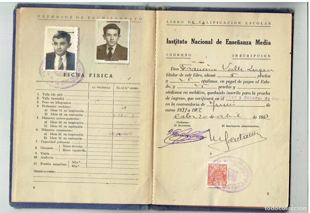 Libros de segunda mano: LIBRO DE CALIFICACI&Oacute;B ESCOLAR. INSTTO. NACIONAL ENSE&Ntilde;ANZA MEDIA. CABRA(C&Oacute;RDOBA), 1953.(C/A38)
