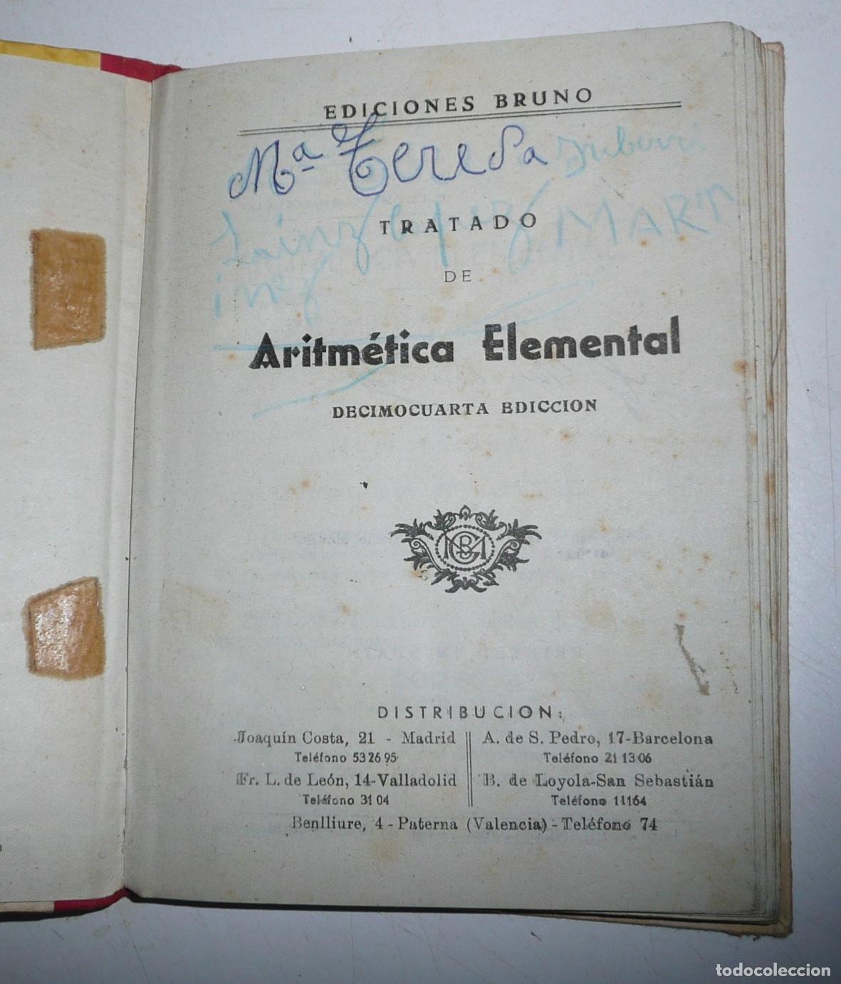 Libros de segunda mano: Tratado de Aritm&eacute;tica Elemental Primer Grado (Ediciones Bru&ntilde;o, 1958) - Foto 3