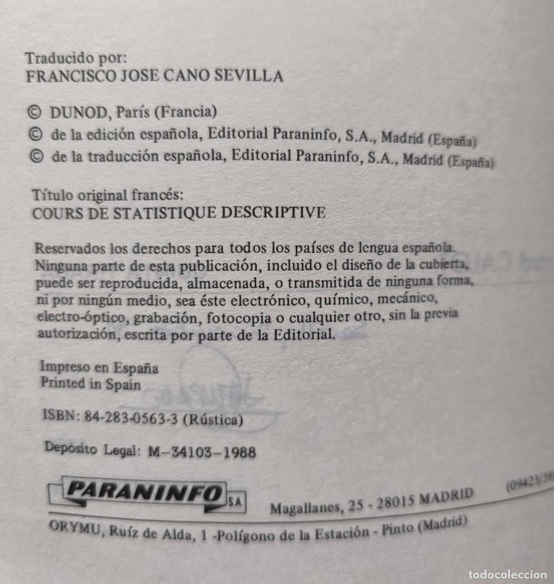 Libros de segunda mano: Curso de estad&iacute;stica descriptiva G. Calot - Foto 3