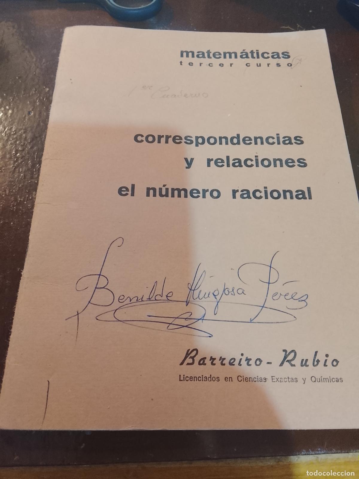 Libros de segunda mano: Matem&aacute;ticas 3er Curso - Barreiro y Rubio - Correspondencias (EGB) - &iexcl;Con anotaciones!-1971