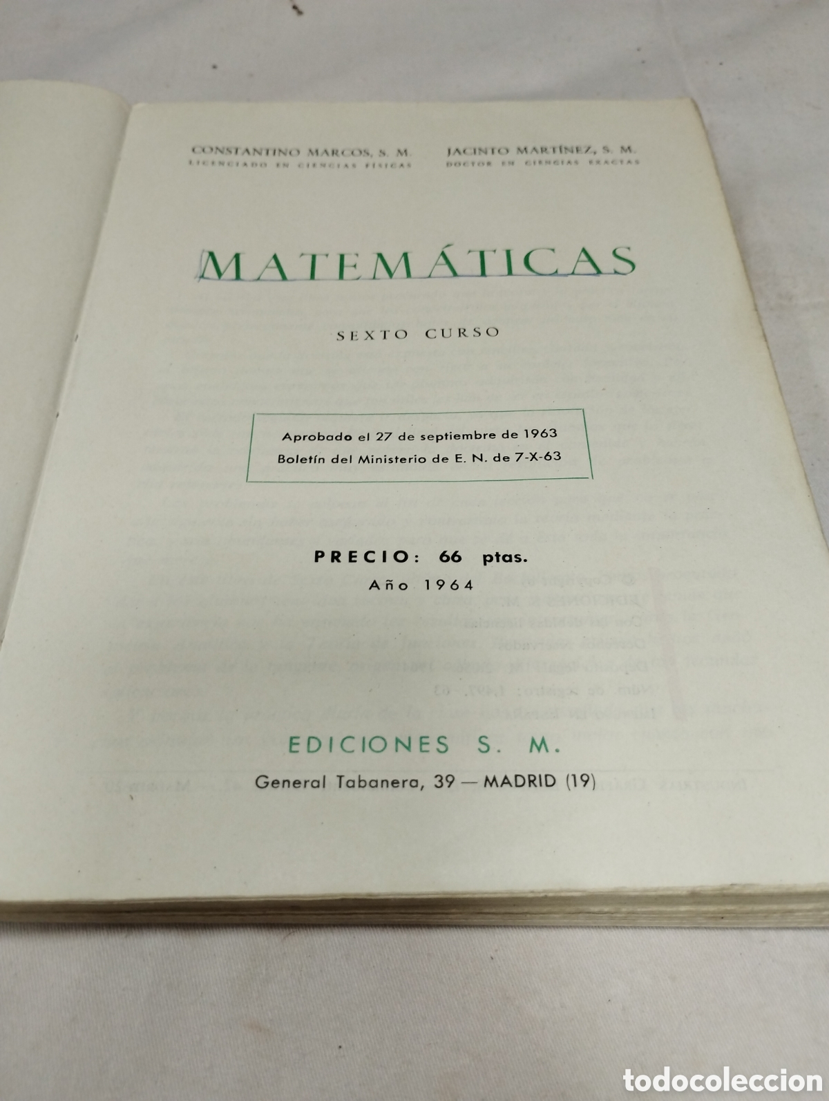 Libros de segunda mano: Matem&aacute;ticas 6&deg; curso. Ediciones SM, 1964 - Foto 2