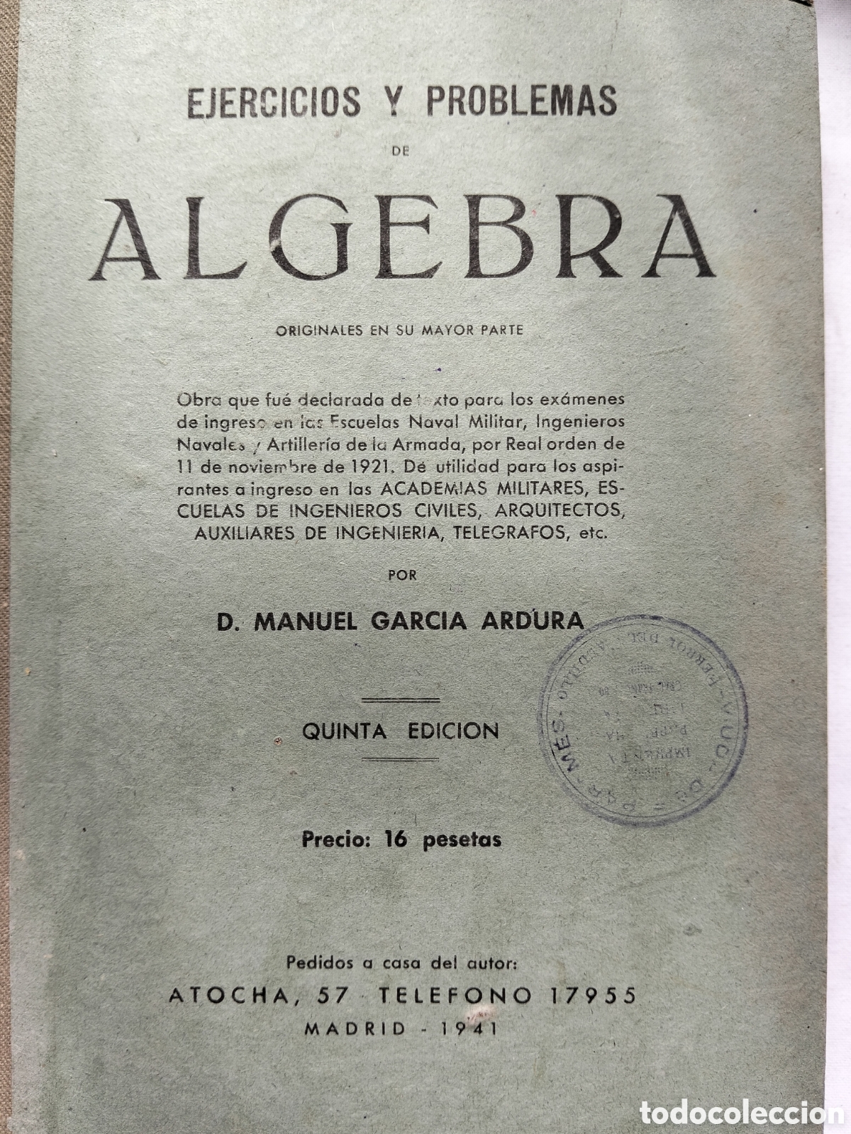 Livros em segunda m&atilde;o: EJERCICIOS Y PROBLEMAS DE ALGEBRA 1941