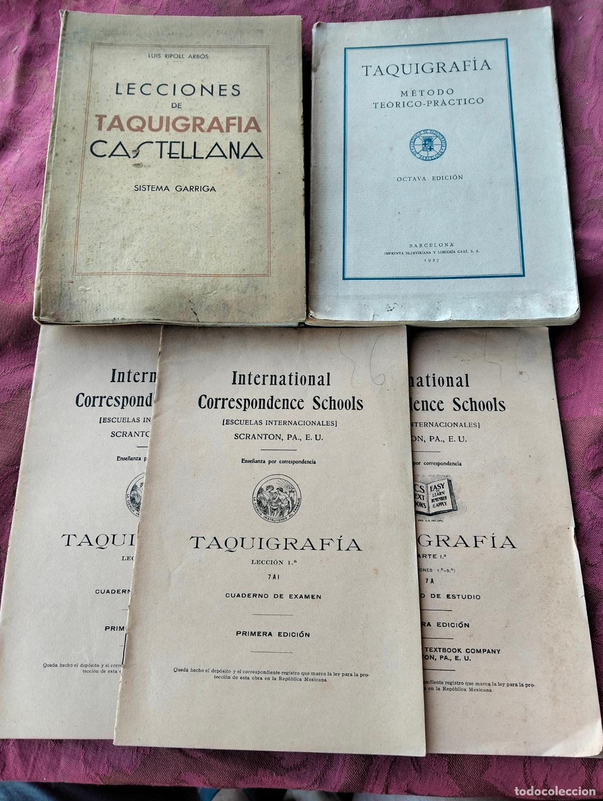 Libros de segunda mano: Lote 5 libros escolares antiguos lecciones de taquigrafia castellana espa&ntilde;ola teorico-practico