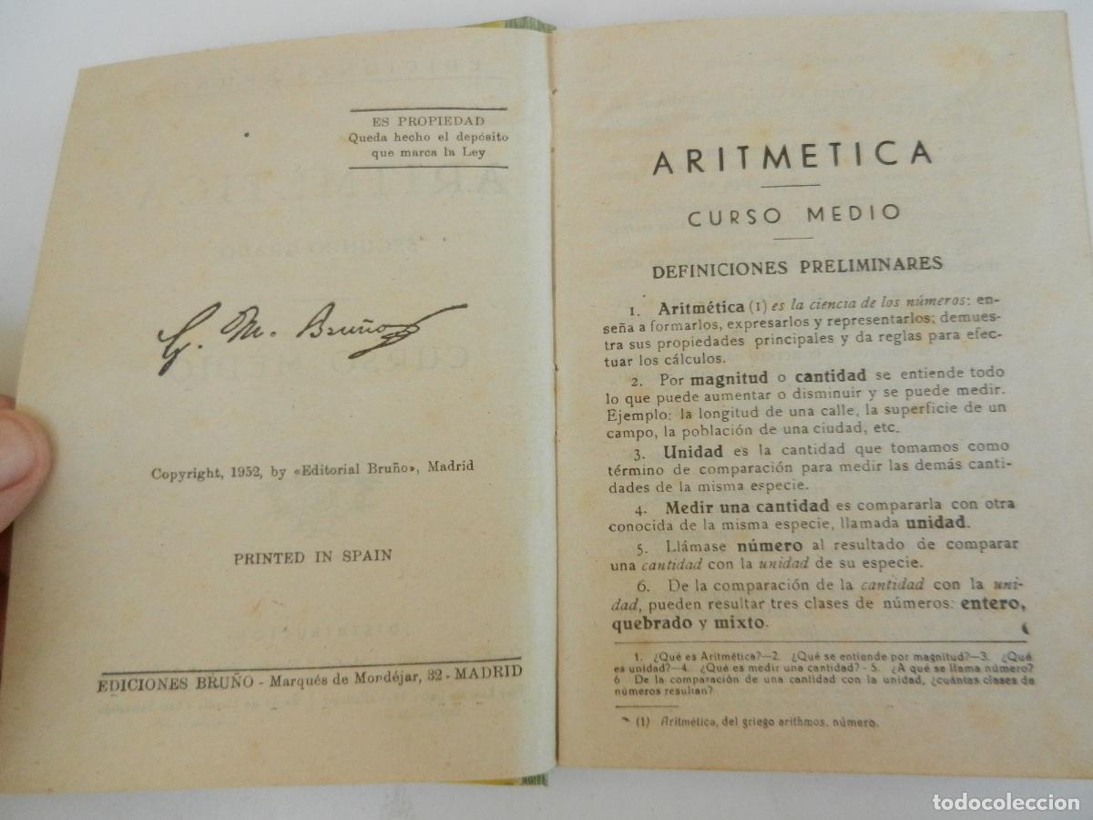 Libros de segunda mano: ARITMETICA - 2&ordm; GRADO - CURSO MEDIO - EDICIONES BRU&Ntilde;O 1952. - Foto 3