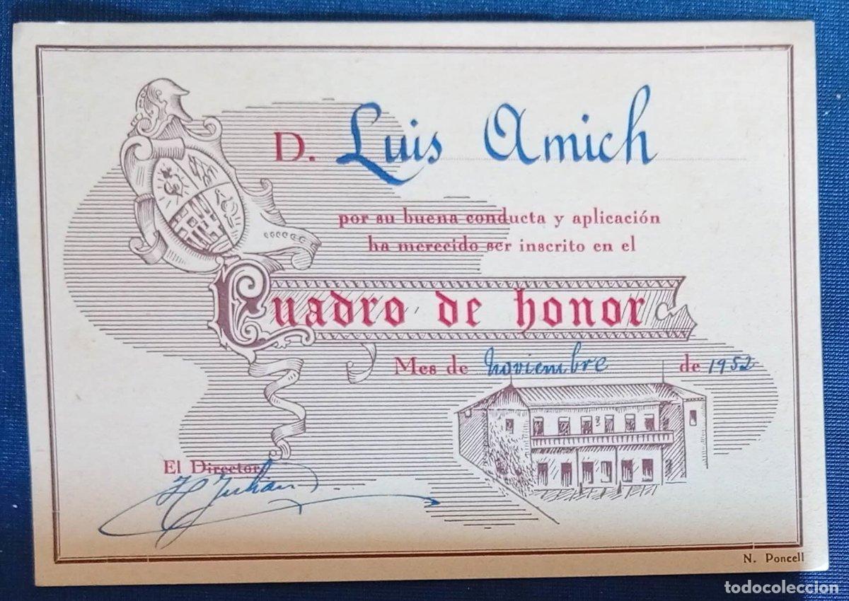 Libros de segunda mano: VALE DE PREMIO ESCOLAR. CUADRO DE HONOR. SIN NOMBRE DEL COLEGIO, 1952.