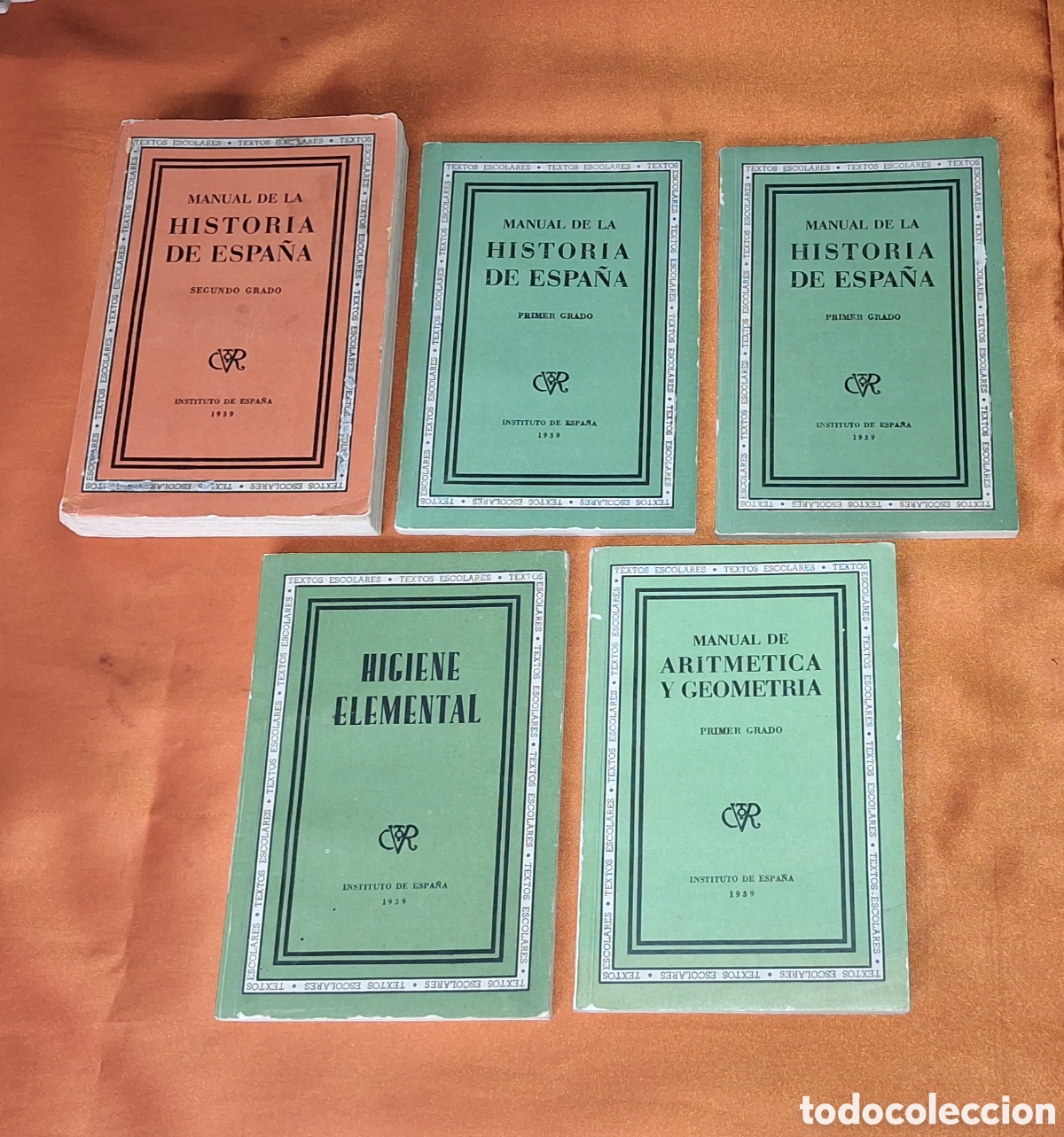 Libros de segunda mano: Lote de 5 Libros de Estudio - Escuela - Historia Espa&ntilde;a - Higiene - Aritm&eacute;tica y Geometr&iacute;a