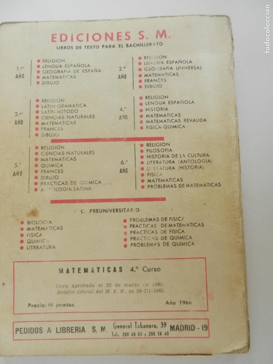 Libros de segunda mano: MATEMATICAS 4&ordm; - C MARCOS -J MARTINEZ - EDT. SM 1966 - Foto 5