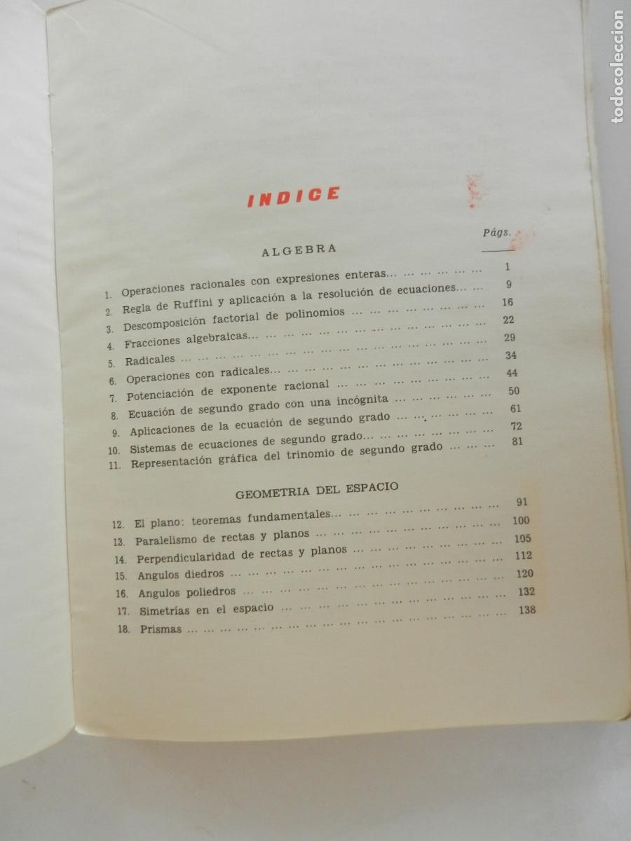 Libros de segunda mano: MATEMATICAS 4&ordm; - C MARCOS -J MARTINEZ - EDT. SM 1966 - Foto 3