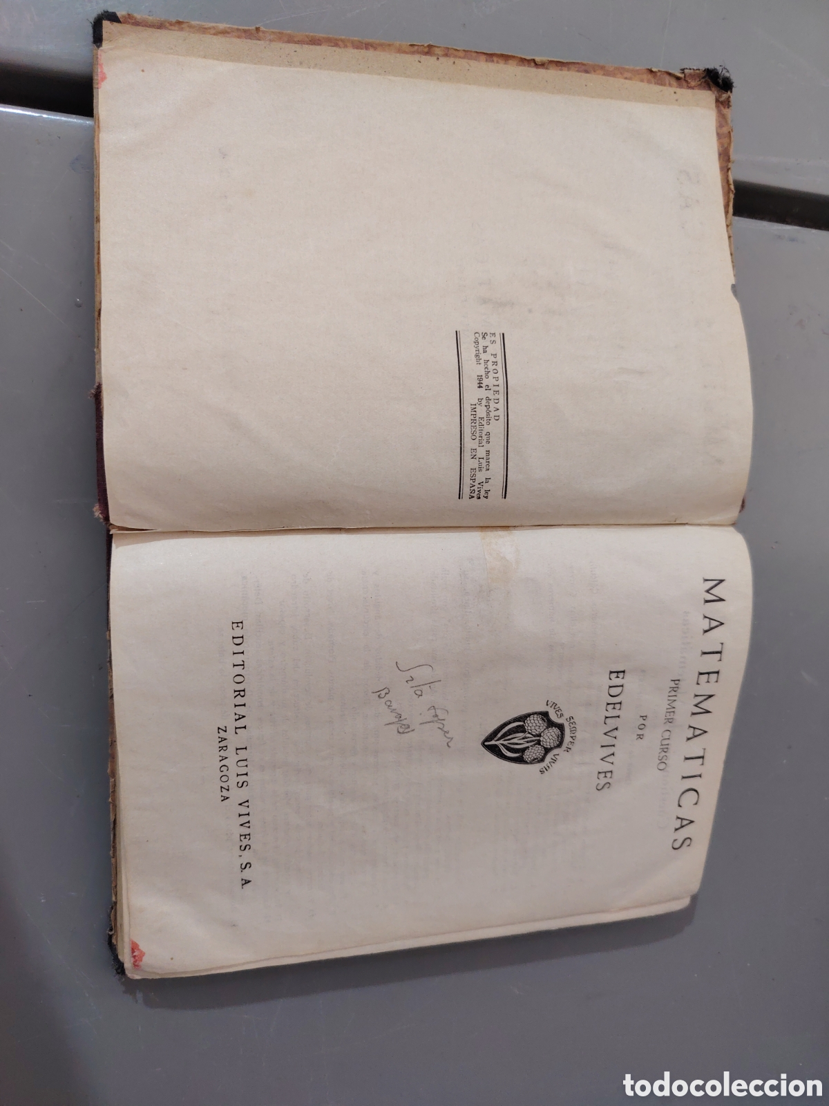 Libros de segunda mano: Matem&aacute;ticas. Primer curso. Edelvives. 1944