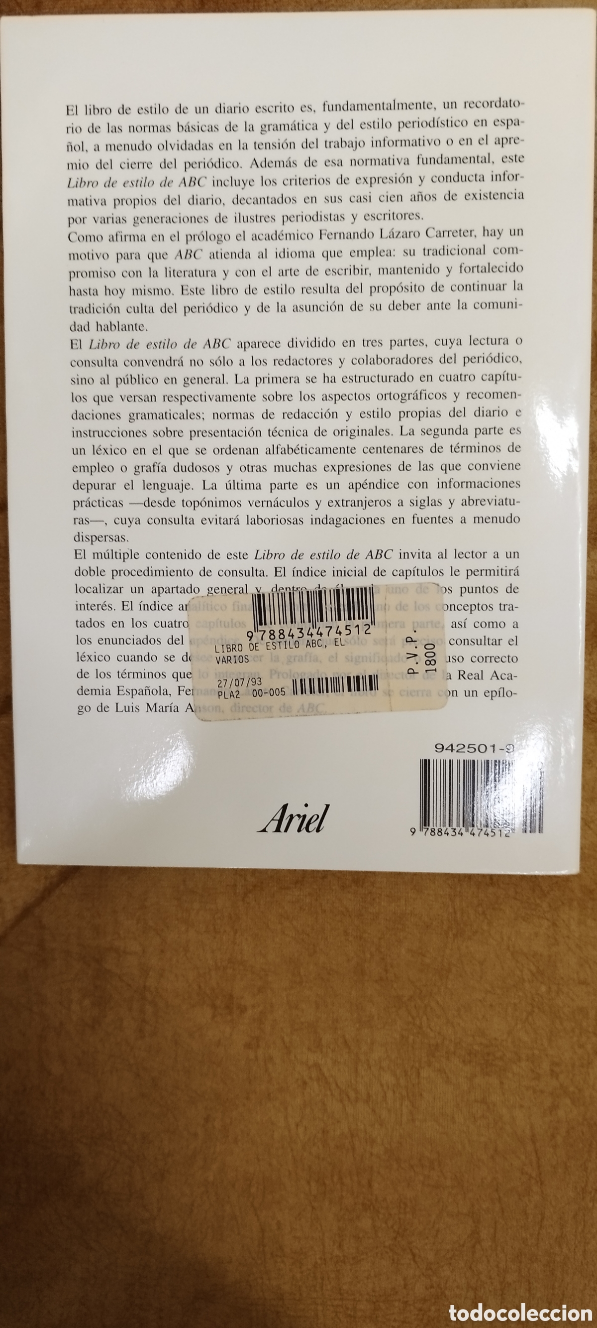 Libros de segunda mano: Libro de Estilo de ABC, edici&oacute;n de 1993, de Anson y L&aacute;zaro Carreter - Foto 2