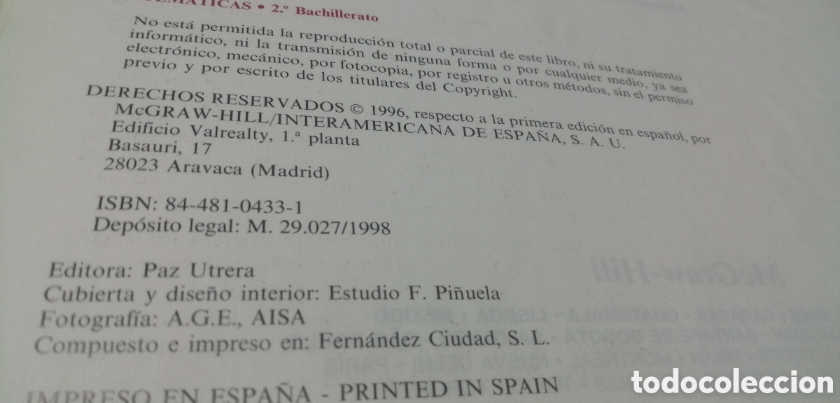 Libros de segunda mano: Matem&aacute;ticas 2 Bachillerato McGraw Hill 1998 - Foto 5