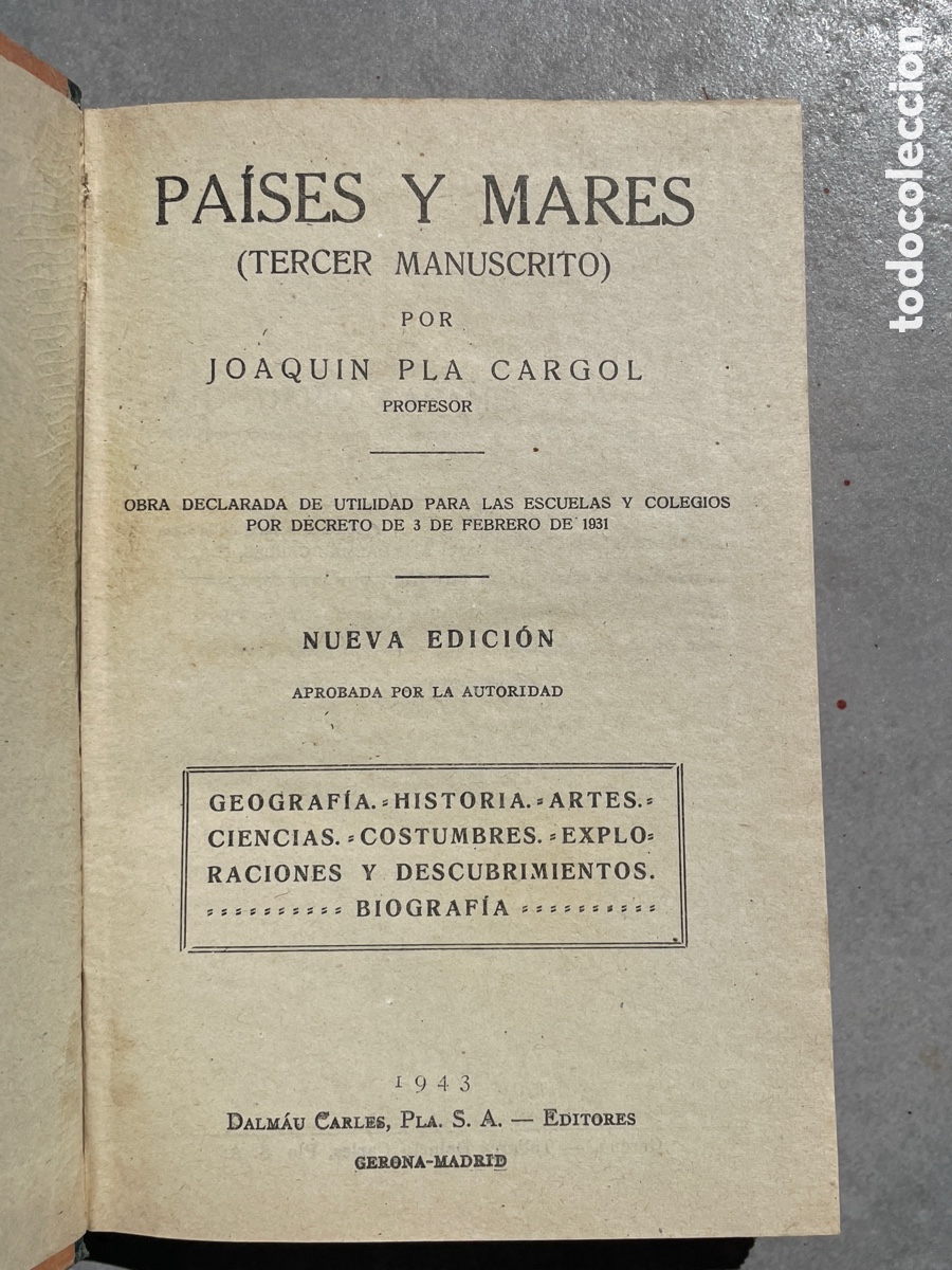 Libros de segunda mano: Paises y mares. Joaquin Pla Cargol. 1943. - Foto 2