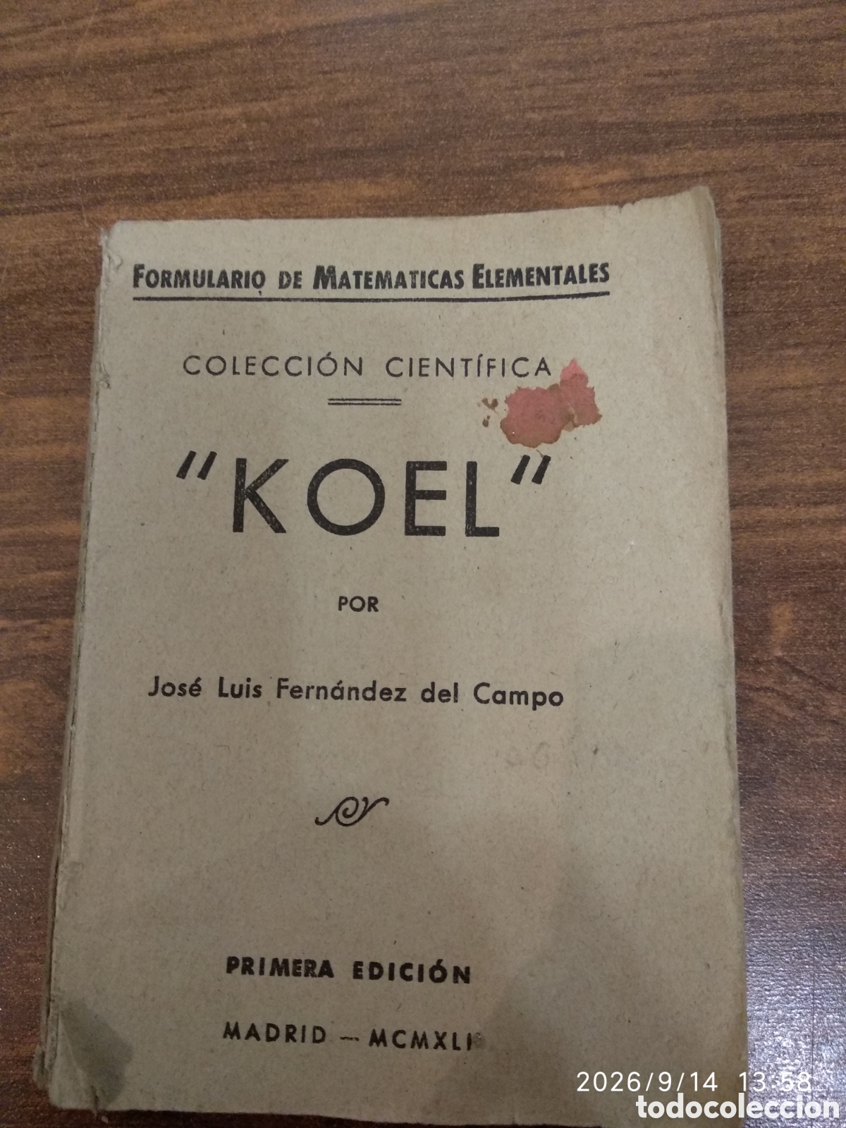 Libros de segunda mano: Koel formulario de matem&aacute;ticas elementales