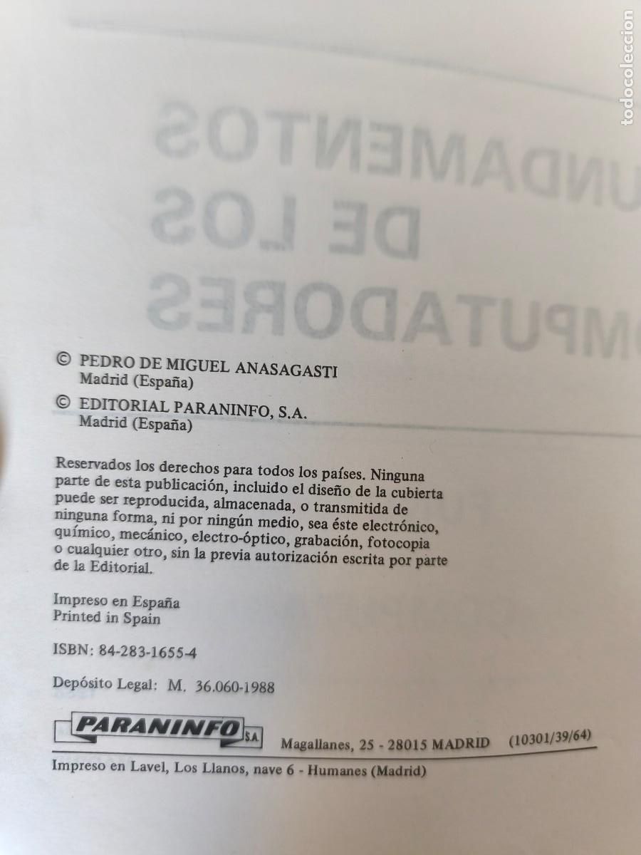 Libros de segunda mano: Fundamentos de los Computadores1988 - Foto 2