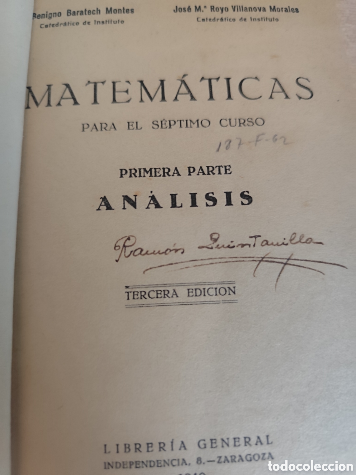 Libros de segunda mano: MATEMATICAS PARA EL SEPTIMO CURSO PRIMERA PARTE ANALISIS RF624