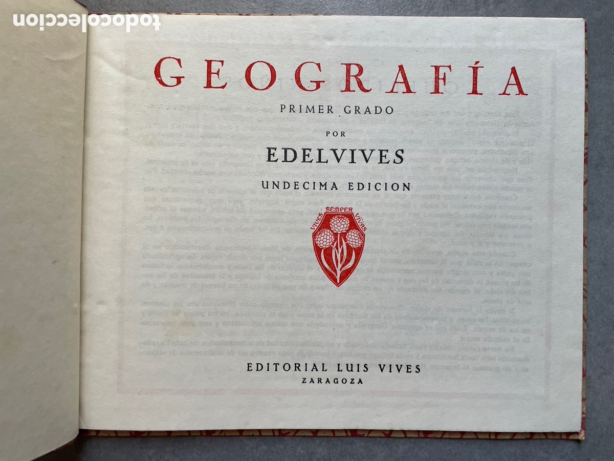 Libros de segunda mano: Libro escolar. Geograf&iacute;a. Primer grado. Edelvives. 1940. - Foto 2
