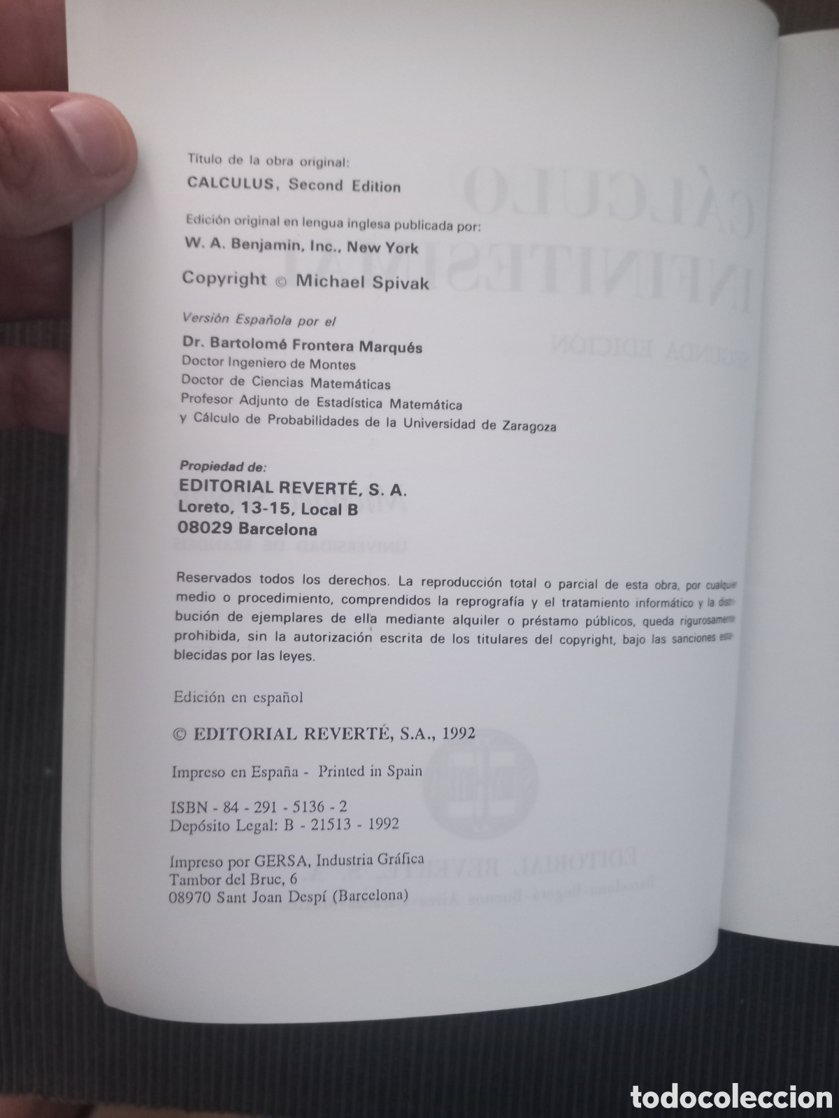 Libros de segunda mano: CALCULUS. MICHAEL SPIVAK 2&deg;EDICI&Oacute;N. EDITORIAL REVERTE - Foto 2