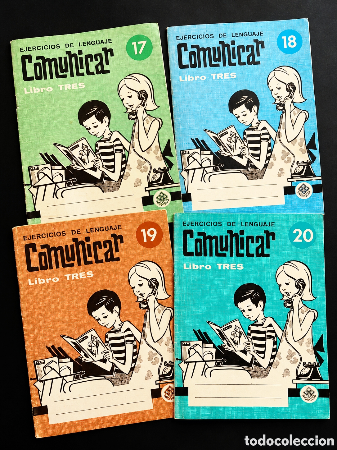 Libros de segunda mano: Lote 4 cuadernos escolares Edelvives Comunicar - Ejercicios de Lenguaje N&ordm; 17, 18, 19 y 20 - Vintage