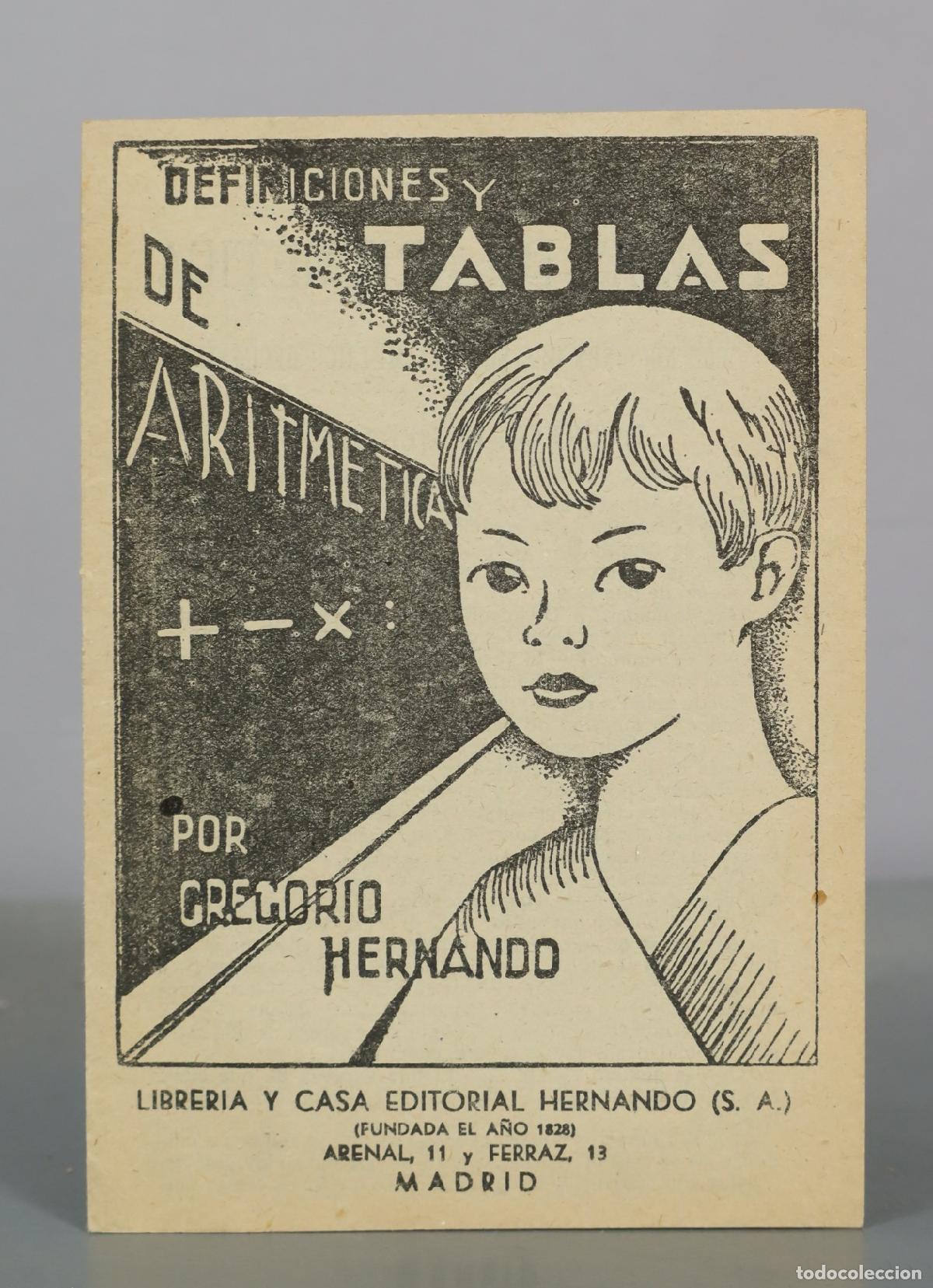 Libros de segunda mano: Definiciones y tablas de Aritmetica - Gregorio Hernando - Libreria y Casa Editorial Hernando