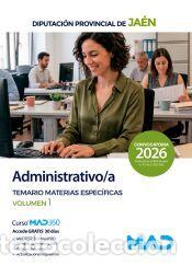 Libros: Administrativo/a. Temario Materias Espec&iacute;ficas volumen 1. Diputaci&oacute;n Provincial de Ja&eacute;n - Ed. MAD