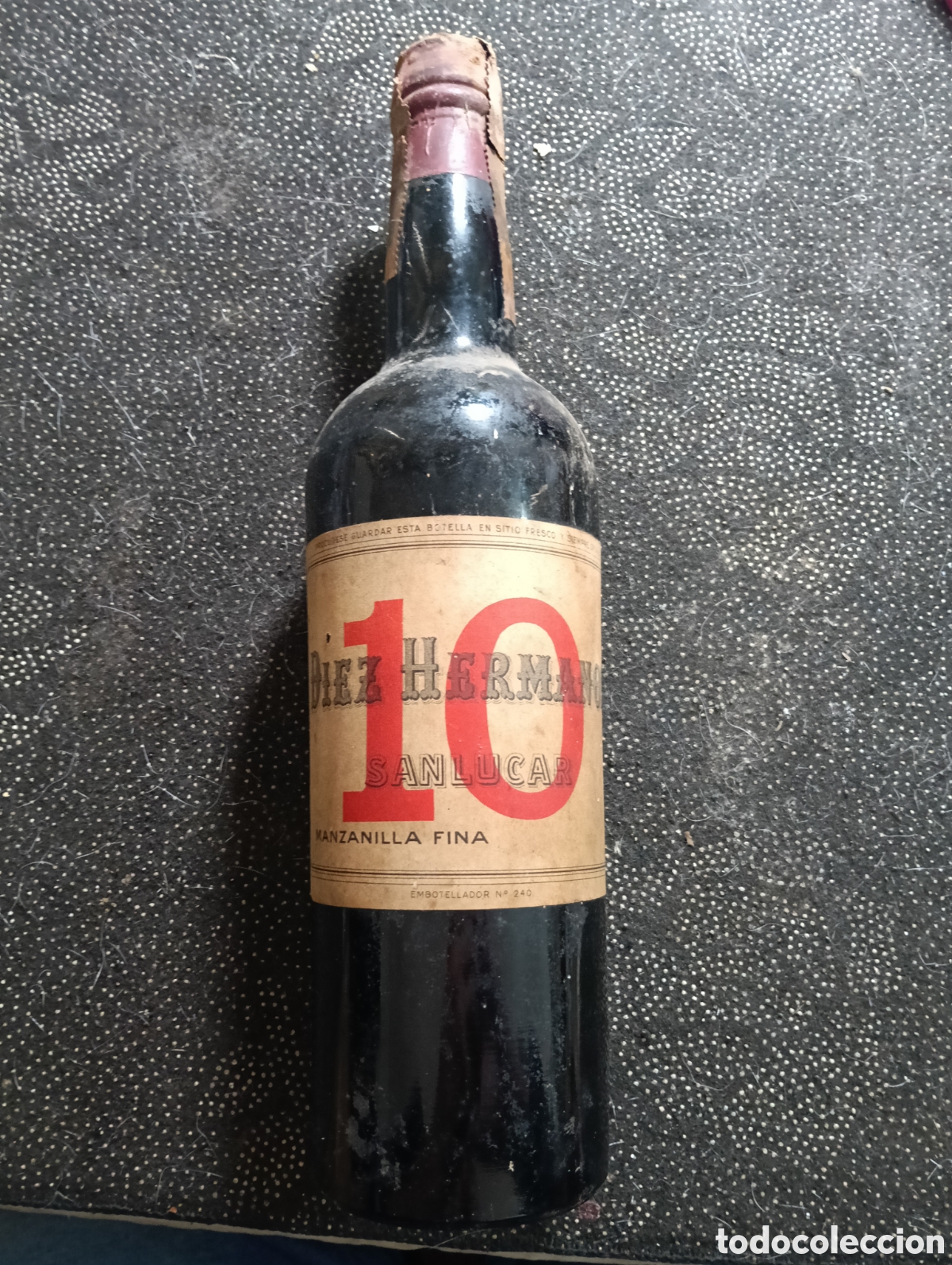 Libros: Botella llena de manzanilla fina 10 Hermanos 1920-40 aprox. San Lucas denominaci&oacute;n de origen Jerez