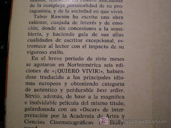 Libros: &iexcl;QUIERO VIVIR! - TABOR RAWSON - EDICIONES CEDRO 9&ordf; ED. 1964 - Foto 3