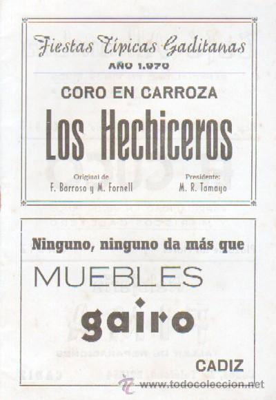 Libros: LIBRETO DE CARNAVAL DE CADIZ 1970. CORO LOS HECHICEROS - BARROSO, F; FORNELL, M.-A-C-0575 , 2