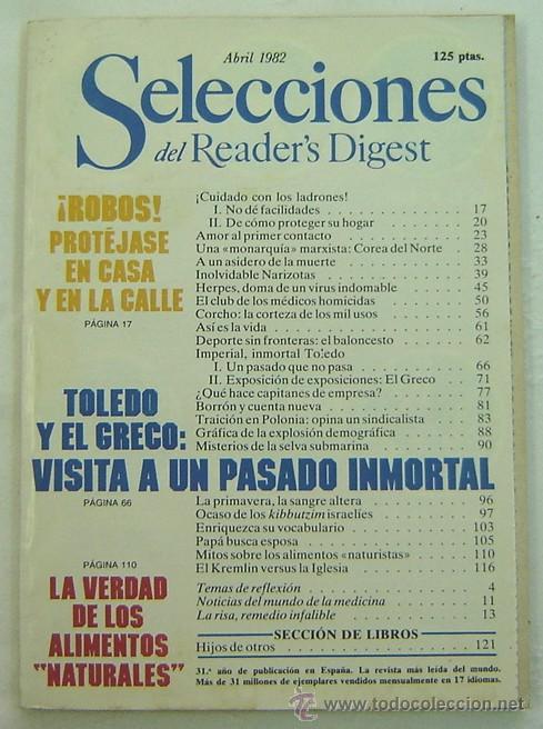Libros: SELECCIONES DEL READERS DIGEST -ABRIL 1982 - Foto 1