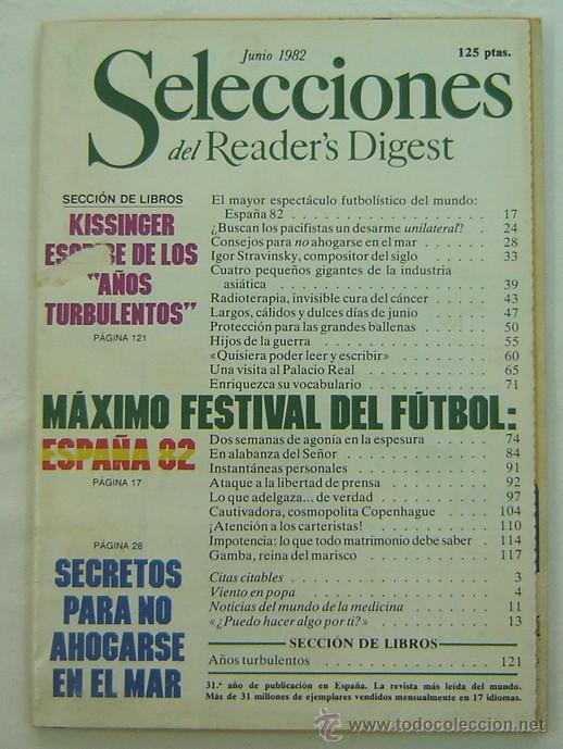 Libros: SELECCIONES DEL READERS DIGEST -JUNIO 1982 - Foto 1