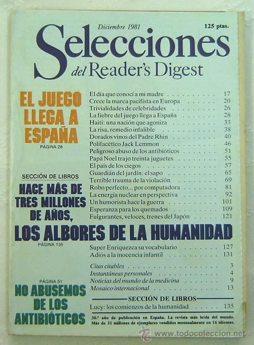 Libros: SELECCIONES DEL READERS DIGEST -DICIEMBRE 1981 - Foto 1