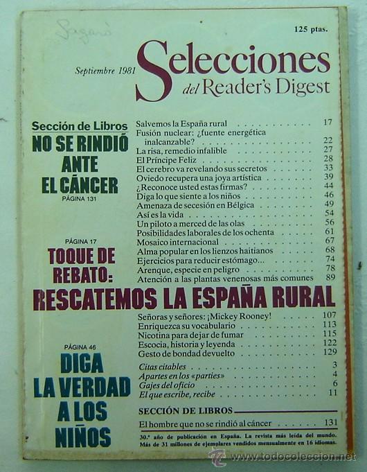Libros: SELECCIONES DEL READERS DIGEST -SEPTIEMBRE 1981 - Foto 1