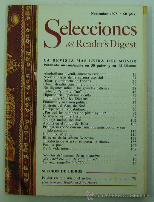 Libros: SELECCIONES DEL READERS DIGEST -NOVIEMBRE 1975 - Foto 1