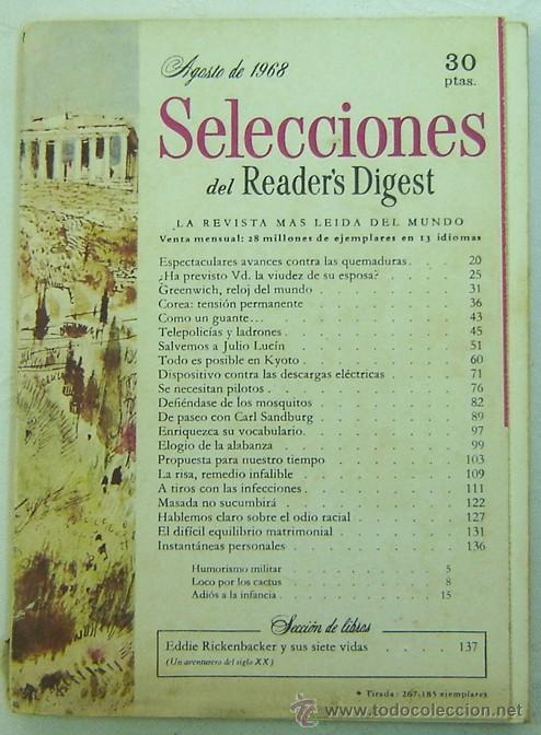 Libros: SELECCIONES DEL READERS DIGEST -AGOSTO 1968 - Foto 1
