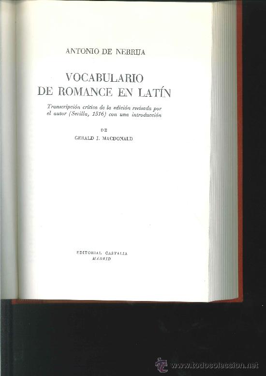 Libros: VOCABULARIO DE ROMANCE EN LAT&Iacute;N. Antonio de Nebrija
