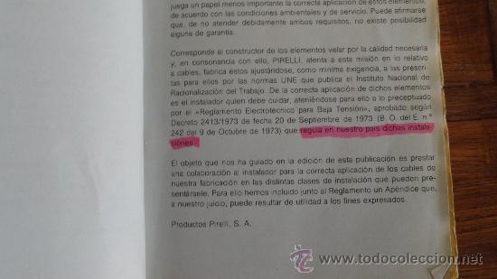 Libros: LIBRO REGLAMENTO ELECTROTECNICO PARA BAJA TENSION E INSTRUCCIONES COMPLEMENTARIAS DE PIRELLI - Foto 3