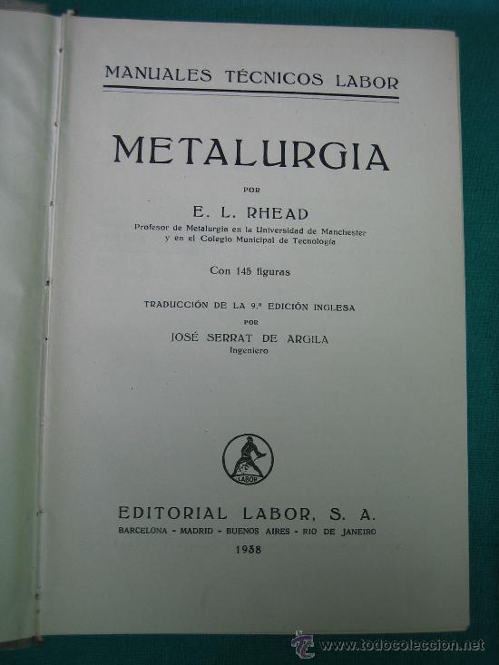 Libros: Metalurgia por E.L.Rhead 1938 - Foto 2