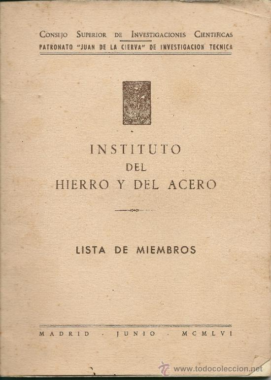 Libros: INSTITUTO DEL HIERRO Y DEL ACERO, LISTA DE MIEMBROS, 1956 - Foto 1