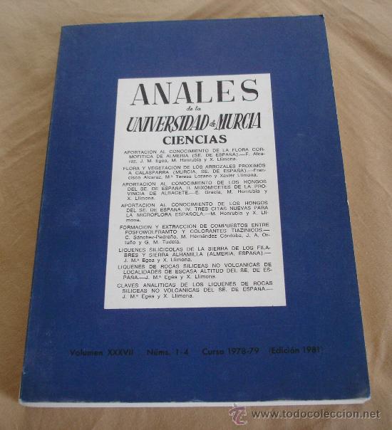 books: ANALES DE LA UNIVERSIDAD DE MURCIA, CIENCIAS - VOLUMEN XXXVII - CURSO 1978-79.